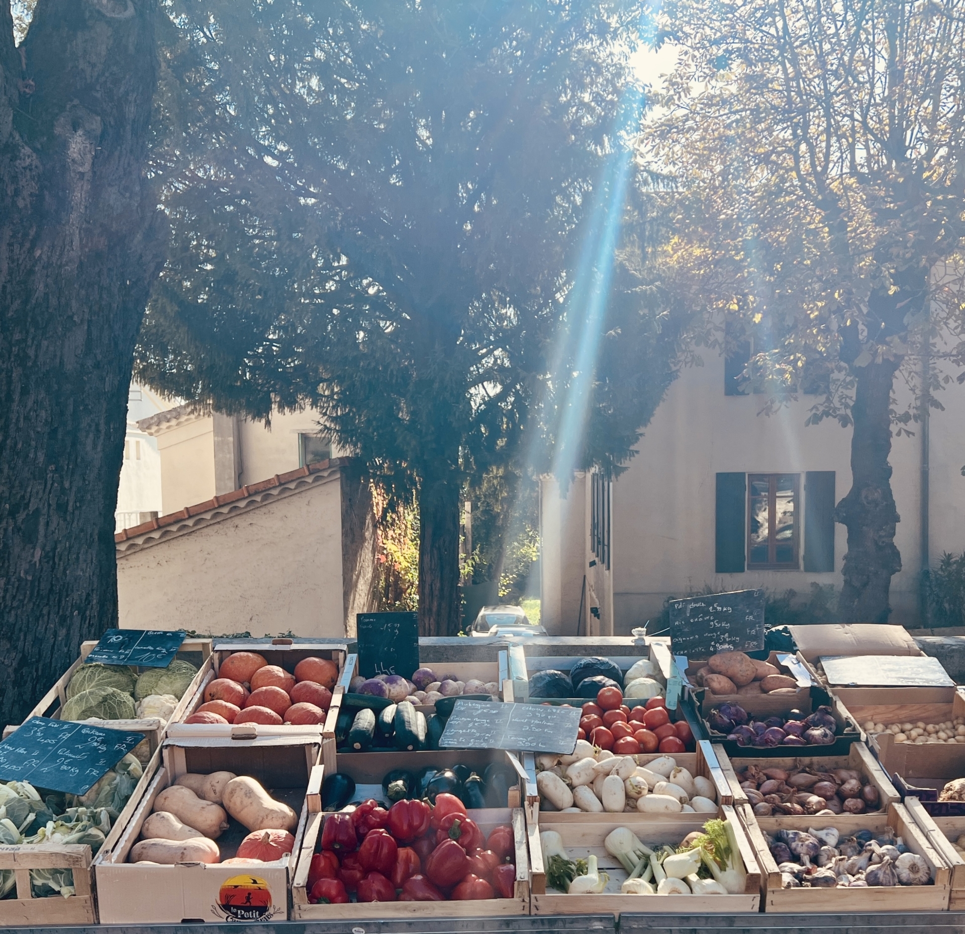 Le marché provençale devant l'hôtel Pantoufle à Marsanne